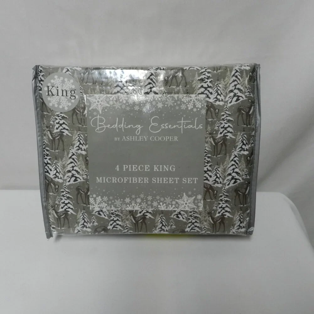 Ashley Copper Winter Deer piece Micro Fiber King sheet set green NEW NWT
